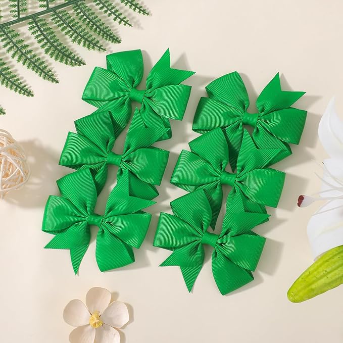 choicbaby 6pcs St. Patrick's Day Hair Bows for Girls 3” Green Grosgrain Ribbon Bows with Alligator Clips Lucky Toddler Hair Accessories for Baby Toddler Kids Birthday Holiday