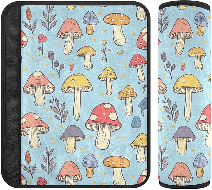 Cute Cartoon Mushrooms Seat Belt Covers 2 Pack Comfortable Seatbelt Pad Shoulder Pads Cushion for Adults Kids
