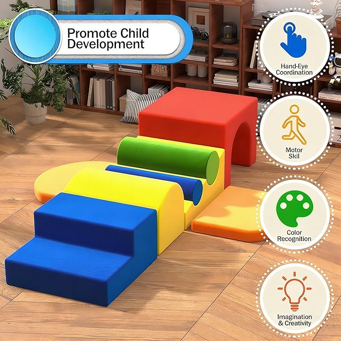 8-Piece Colourful Soft Play Set, Foam Climbing Blocks for Toddlers, Climbing Toys for 1 Year Old, Inside Crawling & Sliding Foam Baby Climbing Blocks