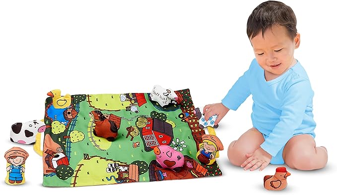 Melissa & Doug Take-Along Farm Baby and Toddler Play Mat (19.25 x 14.5 inches) With 9 Animals - Folds To Be Convenient Storage Bag for Travel