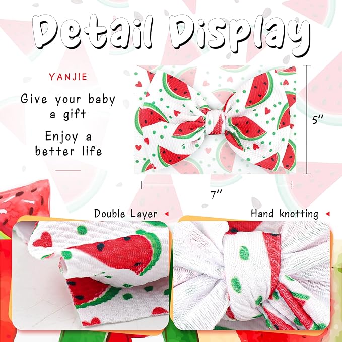 YanJie Watermelon Bow Headband for Girls Newborn Infants Toddlers - Red, 1 Count