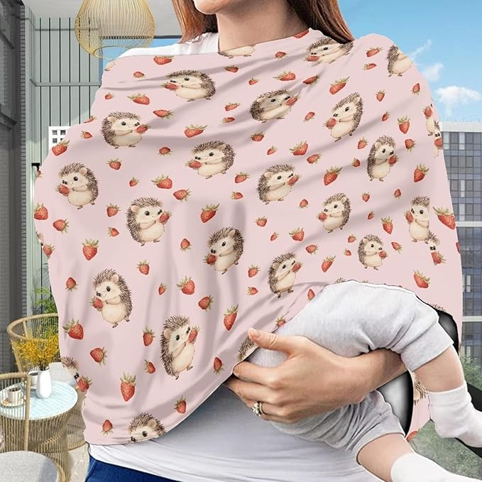 AFPANQZ Hedgehog Nursing Cover Breastfeeding Scarf Baby Car Seat Covers Infant Stroller Cover Carseat Canopy for Girls and Boys Lightweight Breathable for Outdoor Walking Traveling