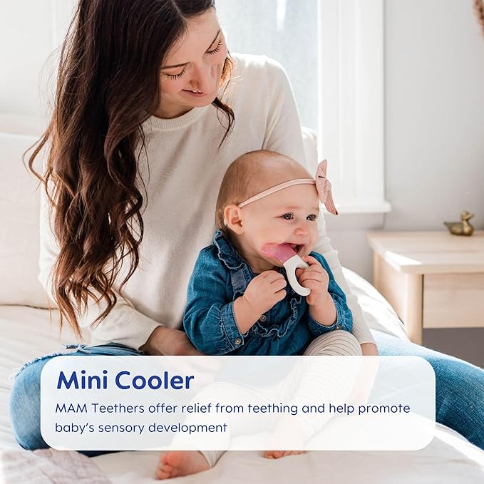 MAM Mini Cooler Baby Teether with Clip – Cooling Teething Ring for Teething Relief, Lightweight Easy-Grip Handle, Reaches Back Teeth, Refrigerator Safe Infant Teething Toy (1 Pack)
