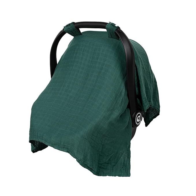 Meracorallo Muslin Baby Car Seat Cover, Lightweight Breathable Soft Infant Carrier Cover Carseat Canopy for Baby Boys and Girls, Green