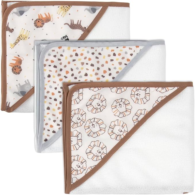 Baby Bath Essential Hooded Baby Bath Towel and Washcloth 6 Piece Set for Newborns, Infants & Toddlers, Boys & Girls Baby Hooded Towels Set (Safari Animals)