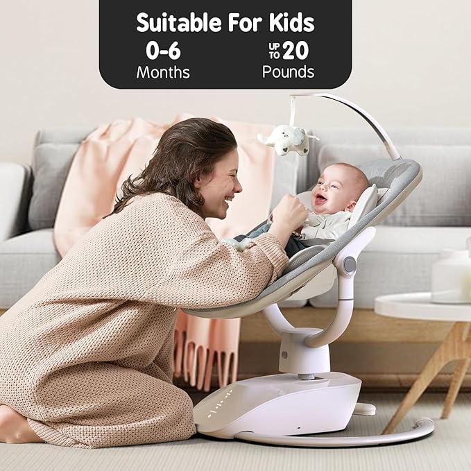 Baby Swing for Infants, Electric Baby Swing with Remote Control, 5 Motions & 4 Speeds, Infant Swings with 8 Lullabies, and 180° Rotating Seat, Indoor & Outdoor Use
