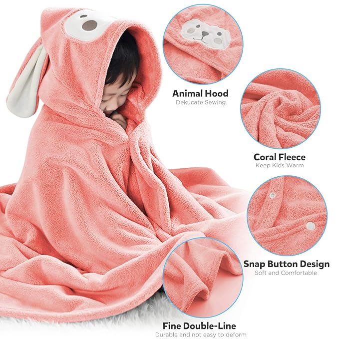 ROMASA Baby Bath Towel Hooded Ultra Soft Towel Highly Absorbent Bathrobe Blanket Toddlers Shower Gifts for Boys Girls- 27.5" x 55" (Pink)