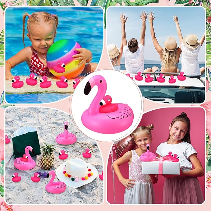 Jerify 48 Pcs Rubber Flamingo Ducks with Inflatable Floating Flamingos Holder Pink Flamingo Bath Floating Toys Car Dashboard Decoration Swimming Pool Ornament for Shower Summer Birthday Party Favors