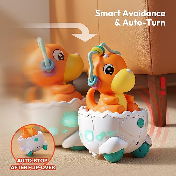 lalalark JOVA Dinosaur 2 in 1 Moving Musical Toy, Tummy Time Toys with Auto-Avoiding Obstacles, Interactive Musical and Light, Birthday Gifts for Toddlers 12-18 Months Learning to Crawl