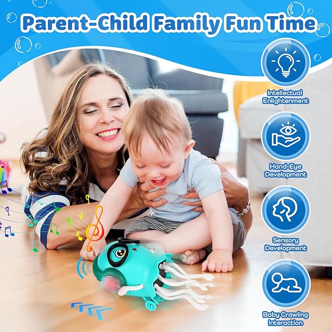 Dancing Jellyfish Babies Toy Music Crawling Octopus 6-12 Months Tummy Time Toys Magic Glowing Squid 1st Birthday Gifts for Toddlers 1 2 3 4 5 6 Year Old Kids Funny Gift for Baby Girl Boy Age 1-3