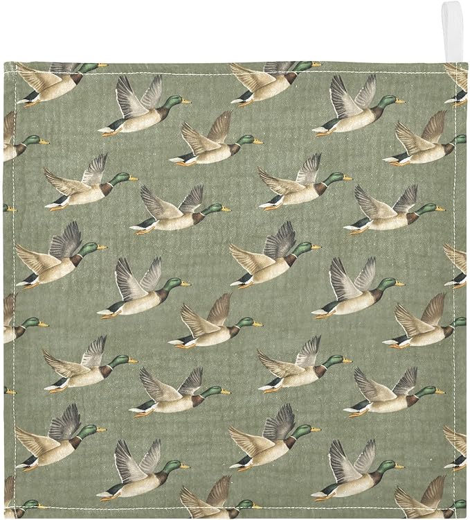 Newborn Face Towel Mallard Ducks Soft Cotton Baby Washcloths 11.8 x 11.8 Inch Infants Girls Boys Muslin Burp Cloths 5 Pack