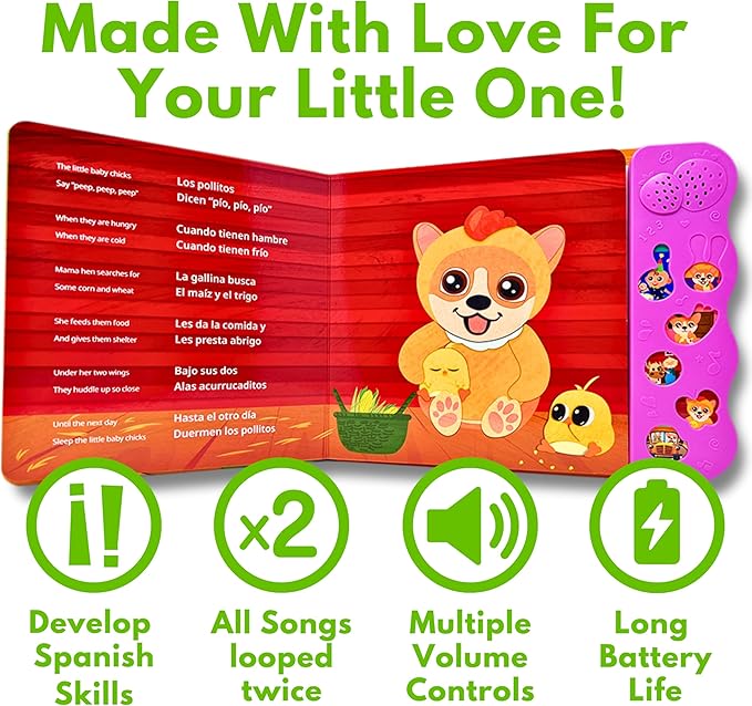 Coco Learns Spanish Vol. 3 — Interactive Sound Board Book for Toddlers 1-3, Bilingual English & Spanish Songs & Music, Talking Musical Book, Musical Toy Gift for Babies & Kids