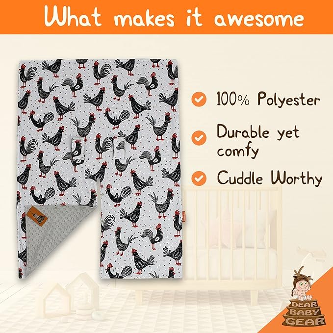Dear Baby Gear - Baby Car Seat Canopy - Infant Car Seats Covers - Carseat Canopies for Boys and Girls - Toddler Carseat Cover with Snap Opening (Black and Red Chickens/Gray Dot 40"x30")