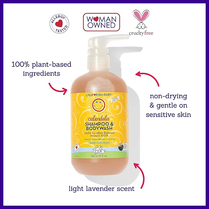 California Kids Shampoo + Body Wash | Calendula | Soothing Skin Care for Kids + Teens| 100% Plant-Based | Lavender Scent | Hypoallergenic | 19 oz