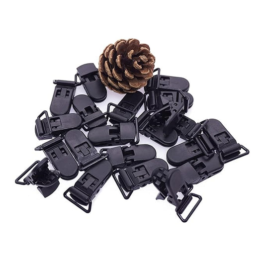25Pcs Pacifier Clips Holders Suspender Mitten Binky Clip for DIY Dummy Chain Baby Blankets Bib Holder Suit for 20mm Ribbon (Black)