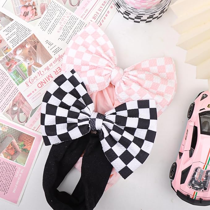 YanJie 2PCS 6’’ Light Pink Bows for Baby Girls Checkered Headband Black Bow Infants Toddler Hair Accessories Newborn Headbands Hair Bow Baby Clothes