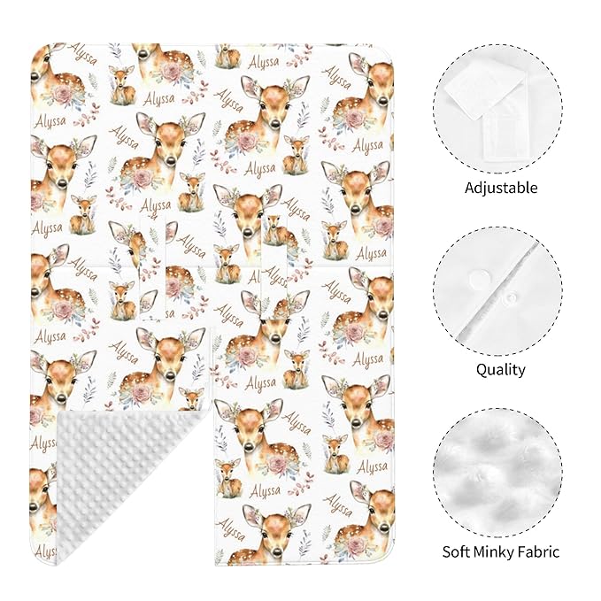 Personalized Winter Carseat Cover for Baby Custom Name Car Seat Canopy for Newborn Baby Boys Girls 2 in 1 Mom Nursing Breastfeeding Covers Deer Minky Baby Carrier Stroller Covers