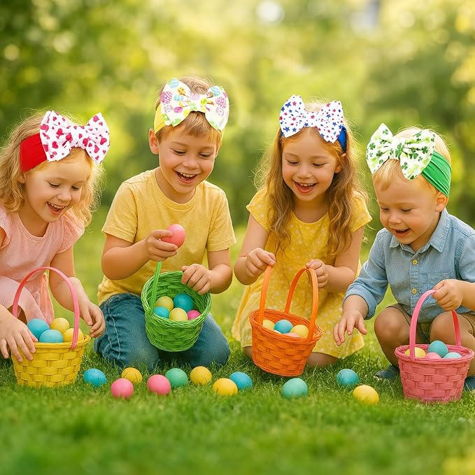 JATEBI 4 Pcs 6" Holiday Baby Bows Headbands for Newborn Infant Toddler, Soft Stretchy Nylon Hair Bands, Holiday Hair Accessories for Valentine’s Day, St. Patrick’s Day, Easter, 4th of July