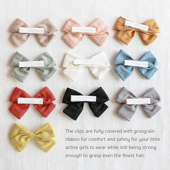 Baby Girl Hair Clips Bows Barrettes 10 Pack Fully Lined Alligator Clip 3.4 Inch Hair Accessories for Little Girls Toddler Kids Children
