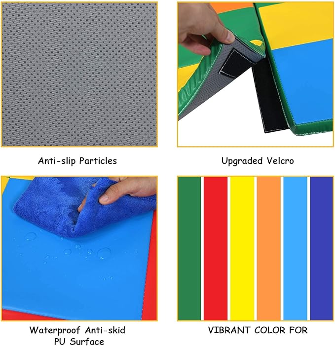 OLAKIDS Baby Foam Play Mat, Foldable 58'' x 58'' Toddler Collapsible Crawl Floor Mat, Waterproof Soft Thick Patchwork Play Mat for Kids Gym Nursery Playroom (Blue)