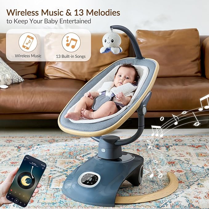 VaVaSoo Electric Baby Swing Newborn for Infants Mamroo with 5 Speeds, Multi Motion 3D Baby Rocker for Girl Boy Swingset Indoor with 13 Melodies Music, Remote Control, Dark Gray