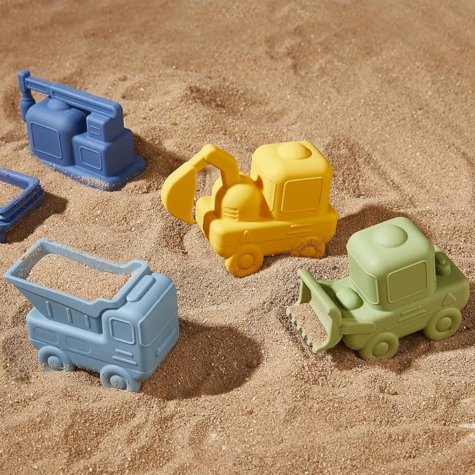 Mold Free Bath Toys 4 Pack Silicone Car Bath Toys - Truck & Construction Toys | Detachable, Squeezable & Floating Toddler Bath Toy | Bathtub Water Pool Toys for Toddler Gifts