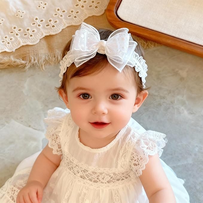 Handmade Baby Girl Headbands in Beige Baby Bows and Floral Lace Headband Bows for Newborns and Toddlers Cute Baby Girl Bows and Newborn Headband Bows