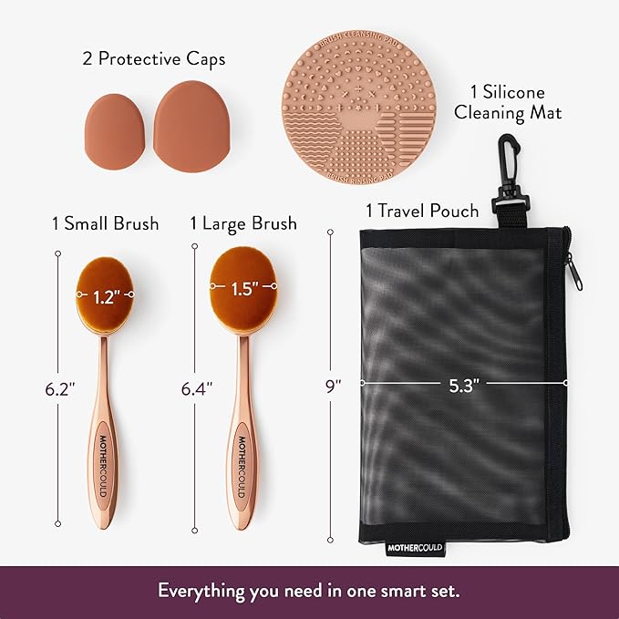 Mothercould Premium Sunscreen Brush Set Kids & Baby Sunblock Applicator with Metal Handles, Travel Bag, 2 Brushes, 2 Caps, & Cleaning Mat Mess-Free Sun Care (2 Pack) (Rose Gold)