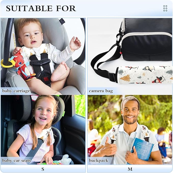 Cute Penguins Skating Beige Seat Belt Cover Pad 2 Pack Car Seat Belt Cushion Cute Car Seat Shoulder Pads for Car Bag