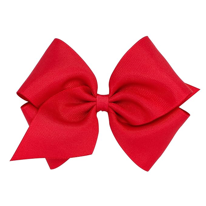 Wee Ones Girls' Classic Grosgrain Hair Bows with Plain Wrap Center, No-Slip Hair Clip, Handmade, Red, Mini King