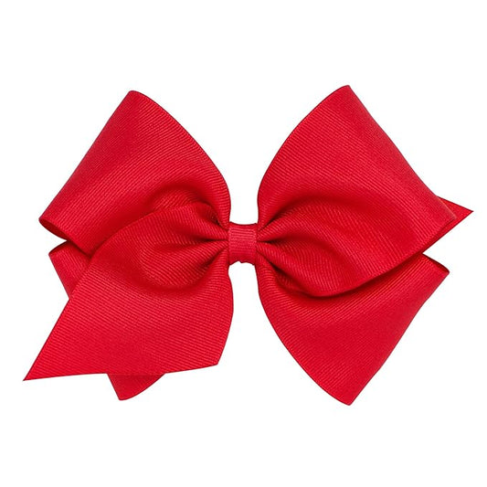 Wee Ones Girls' Classic Grosgrain Hair Bows with Plain Wrap Center, No-Slip Hair Clip, Handmade, Red, Mini King