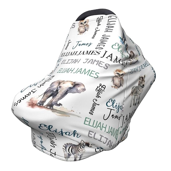 Personalized Baby Car Seat Covers for Babies, Custom Woodland Nursing Breastfeeding Carseat Canopy with Name, Infant Stroller Covers for Newborn Girls Boys, Breathable Carseat Cover
