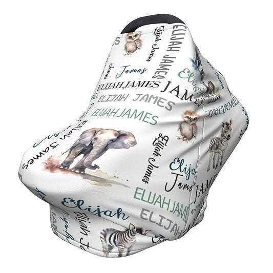 Personalized Baby Car Seat Covers for Babies, Custom Woodland Nursing Breastfeeding Carseat Canopy with Name, Infant Stroller Covers for Newborn Girls Boys, Breathable Carseat Cover