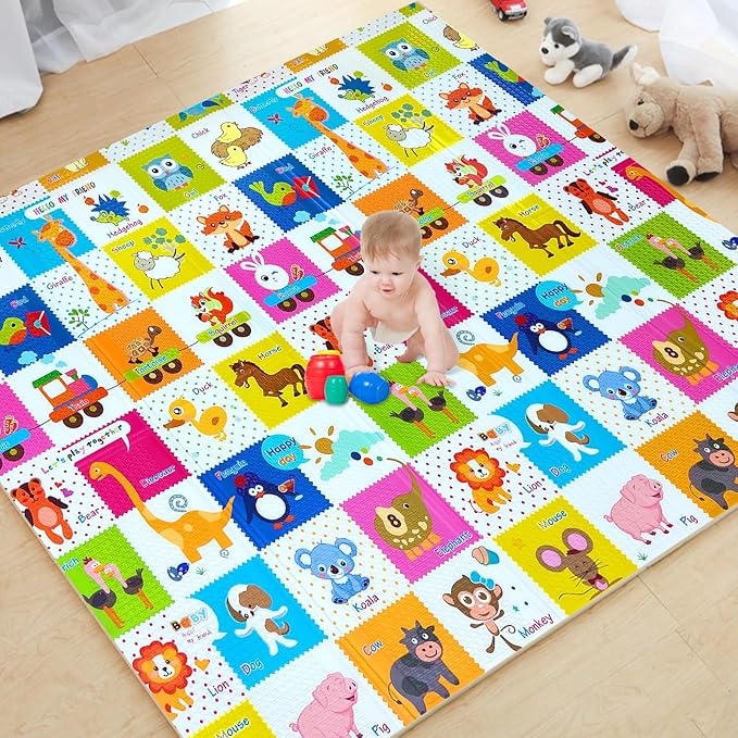 Mergren Baby Play Mat 79"×71", Extra Large Foldable Foam Floor Play Mat for Babies XPE Waterproof Crawling Mat, Anti-Slip,Toddlers, Infants, Reversible Playmat
