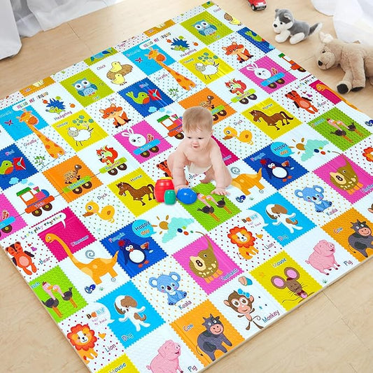 Mergren Baby Play Mat 79"×71", Extra Large Foldable Foam Floor Play Mat for Babies XPE Waterproof Crawling Mat, Anti-Slip,Toddlers, Infants, Reversible Playmat