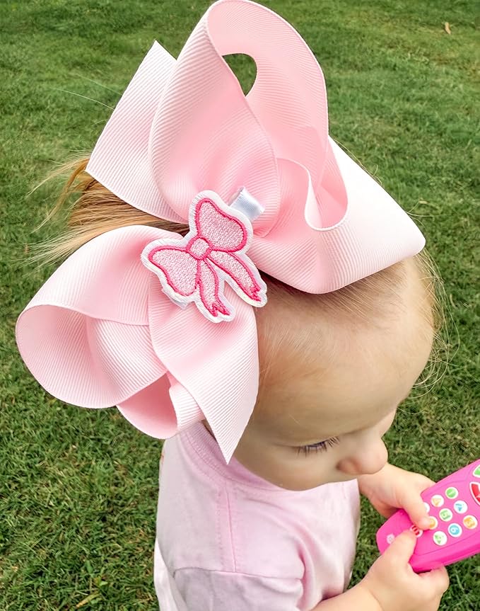 Wee Ones Girls' Classic Grosgrain Hair Bows with Plain Wrap Center, No-Slip Hair Clip, Handmade, Light Pink, King