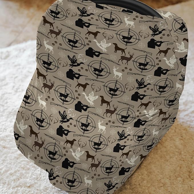 Brown Hunting Deer Hunting Duck Baby Car Seat Covers Dog Hunter Stretchy 5-in-1 Cover Hunting Animals Lover Gift Adjustable Infant Carseat Canopy Cover Elk Duck Hunter Breathable Nursing Cover-Up