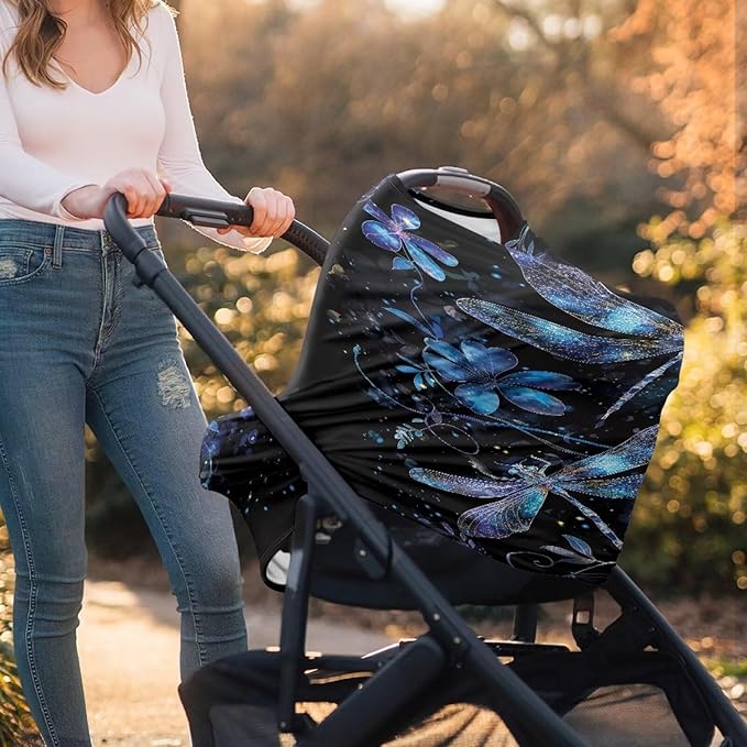 AFPANQZ Dragonfly Nursing Cover Breastfeeding Covers Stretchy Babies Car Seat Cover Gender Neutral Soft Breathable Infant Carseat Canopy Shopping Cart Stroller Canopy for Baby