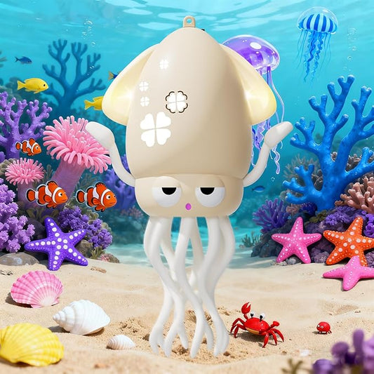 Crawling Dancing Octopus Toy for Kids – Rechargeable Interactive Sensory Toy with LED Lights & Music, Fun Tummy Time Gift for Birthdays & Holidays (Off-White)
