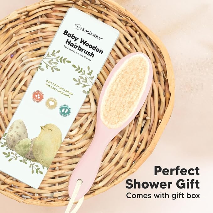 Wooden Baby Hair Brush for Toddler Girls, Boys - Cradle Cap Brush for Babies, Soft Goat Bristles, Perfect Gentle Scalp Newborn Comb for Infant, Girls, Boys, Bath Essentials(Blush, Regular)