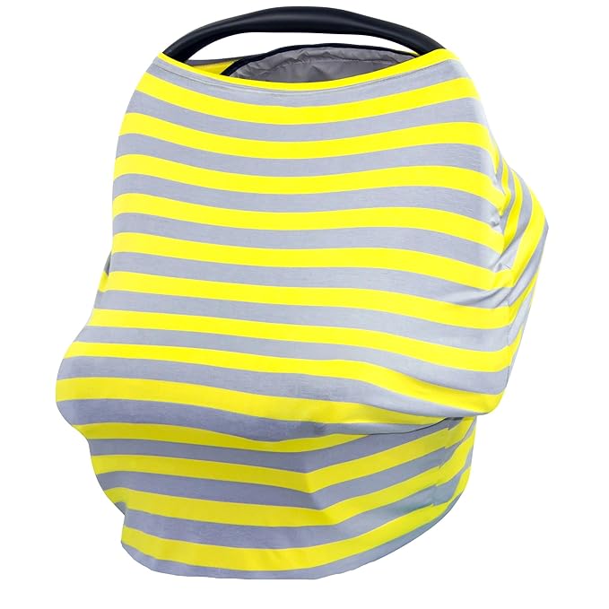JLIKA Baby Car Seat Covers - Stretchy Infant Canopy and Nursing cover for breastfeeding newborns infants babies girls boys best shower gift maternity apron infinity scarf carseats (Yellow/Grey Stripe)