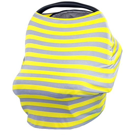 JLIKA Baby Car Seat Covers - Stretchy Infant Canopy and Nursing cover for breastfeeding newborns infants babies girls boys best shower gift maternity apron infinity scarf carseats (Yellow/Grey Stripe)
