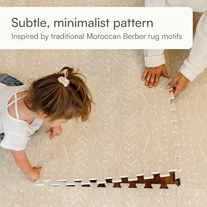 Lillefolk Baby Play Mat for Floor – 4x6ft Beige | Soft Non Toxic Premium EVA Foam Tiles for Tummy Time, Crawling & Playroom – Waterproof Interlocking Floor Mat for Babies & Toddlers (6 Tiles)