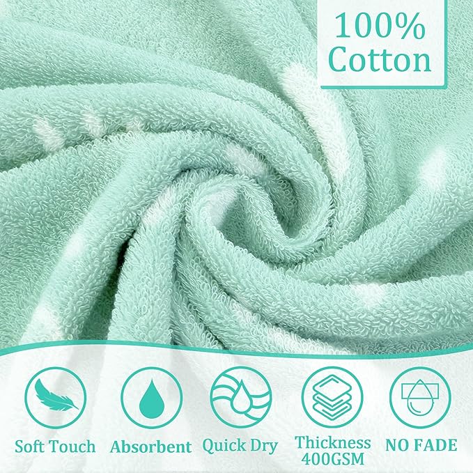 VOOVA & MOVAS Mint Dinosaur Baby Hooded Towel – 100% Cotton, 420GSM, Super Absorbent – 30.5" x 36", for 0–18 Months – Thick Large Bath Towel for Newborn, Infant, Toddler, Baby Essentials