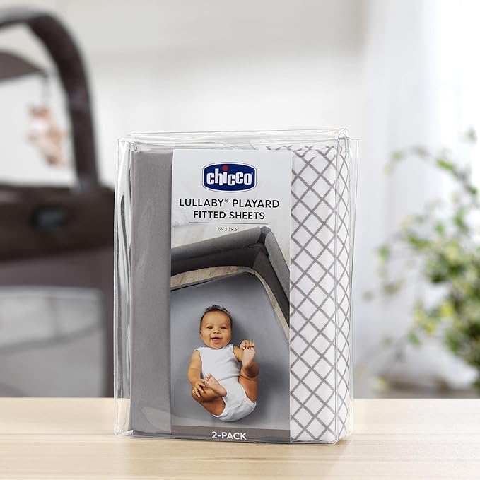 Chicco Lullaby Playard Sheets - Grey Diamond 2-Pack, Grey/White