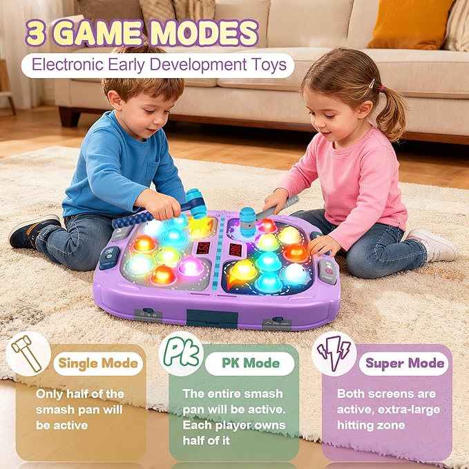 Whack Game Mole,Toys for 3+ Year Old,Birthday Gifts for 3 4 5 6 Year old Boys,Boys Toys Age 3,Toddler Gifts,2 Player Game Toy,Larger 11*15in Whack Toy with 5 Modes,9 Speeds,54 Levels and Light&Sounds