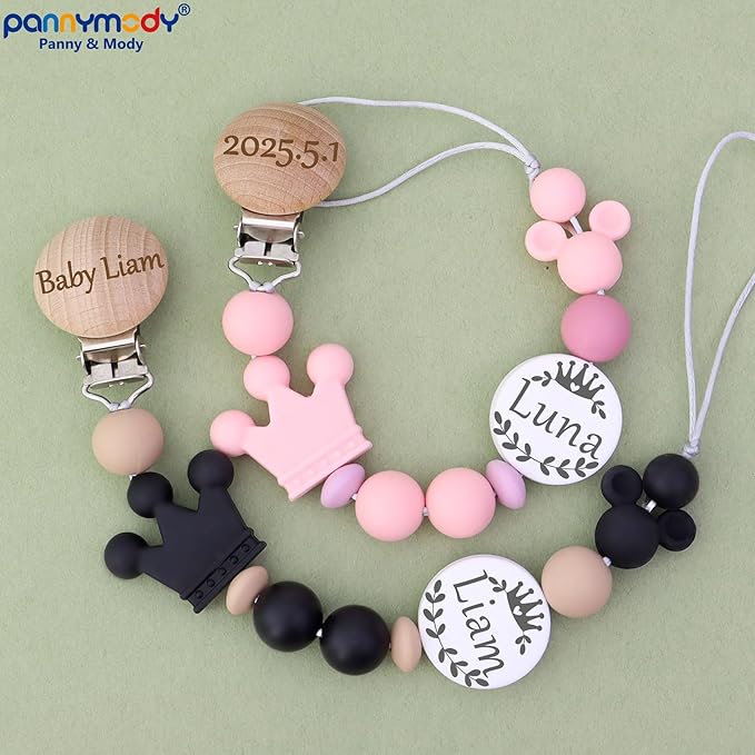 Personalized Pacifier Clip with Name, Custom Animal Pacifier Clips for Boy Girl, Personalized Custom Baby Gifts for Newborn (Elephant-Pink)