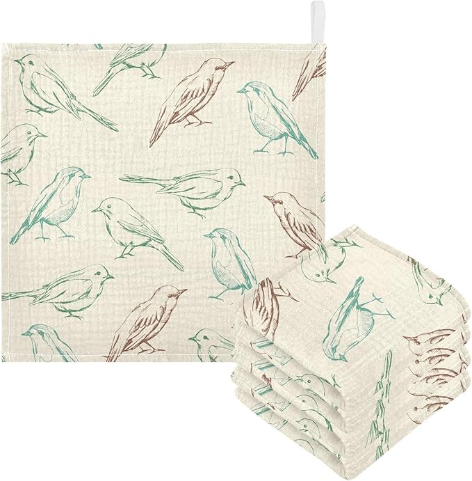 vvfelixl Color Birds Baby Burp Cloths Baby Muslin Washcloths for Boys Girls Cotton Baby Face Towel for Newborn Infants Soft and Absorbent 11.8 X 11.8 in, 5 Pack