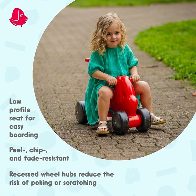 Careplay 2-in-1 Puppy Push & Ride-on Toy, Indoor & Outdoor Use, Low Profile Seat, Recommended for Children up to 50lbs, Durable Construction, Made in The USA, Red