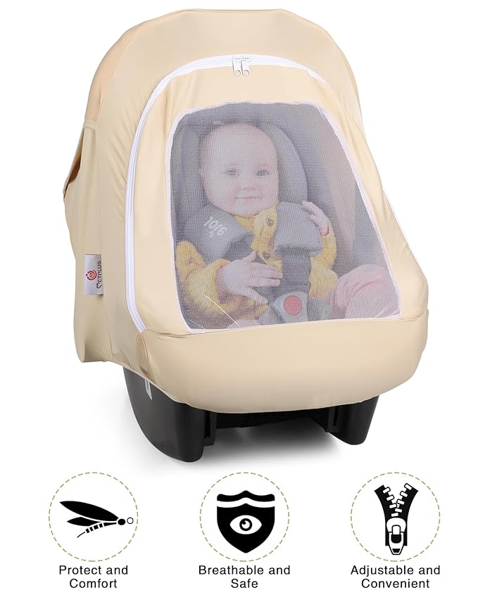 Metplus Car Seat Cover, Breathable Mesh Window Infant Carseat Canopy for Baby Boys & Girls, Summer Stroller Sunshade Net for Airflow & Privacy, Stretchy Universal Fit